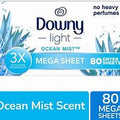Downy Light Mega Dryer Sheets, Fabric Softener Dryer Sheets, Ocean Mist, 80 Count