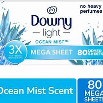 Downy Light Mega Dryer Sheets, Fabric Softener Dryer Sheets, Ocean Mist, 80 Count